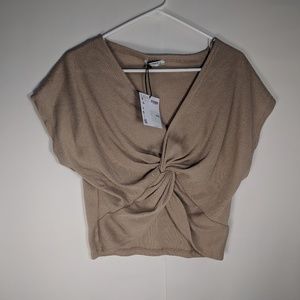 Zara Top Knit Front Knot Tan